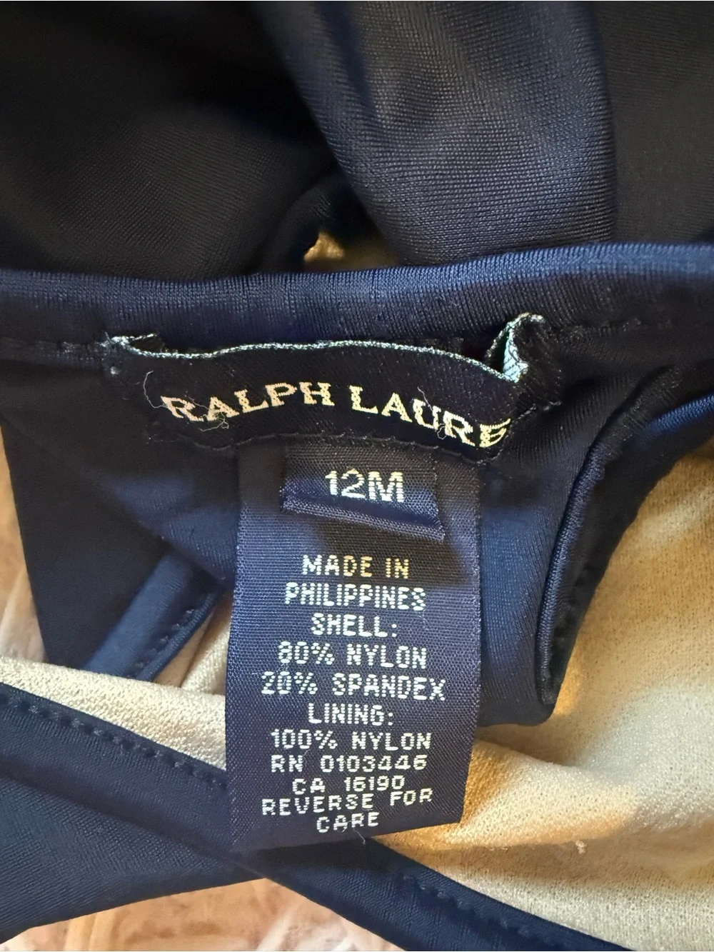 Baby Polo Ralph Lauren Navy Tank One-Piece Swimsuit with Lime Pony Logo